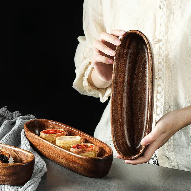 Creative Boat-shaped Wooden Bowl Household Solid Wood Oval Acacia Wood Dried Fruit Plate Snacks Snack... - House Of Avana
