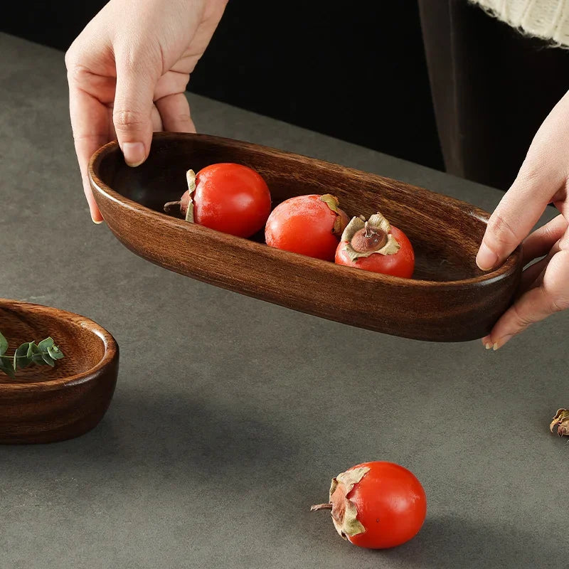 Creative Boat-shaped Wooden Bowl Household Solid Wood Oval Acacia Wood Dried Fruit Plate Snacks Snack... - House Of Avana
