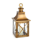Antique Brass Lantern with Crossbar Glass and Hanging Ring - House Of Avana