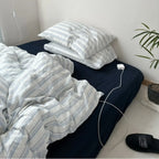 Breezy Stripe Washed Cotton Blue Bedding Set Ever Lasting