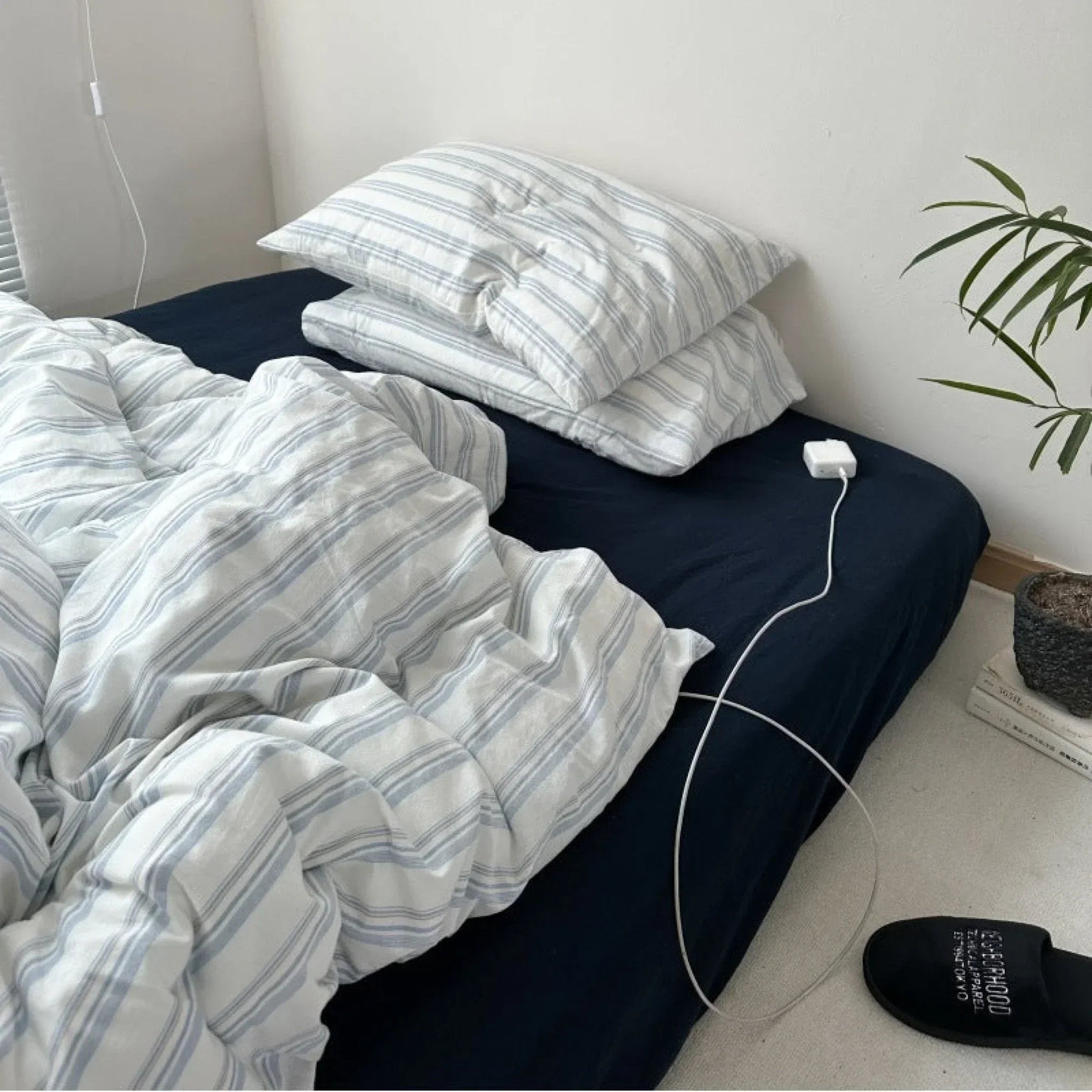 Breezy Stripe Washed Cotton Blue Bedding Set Ever Lasting