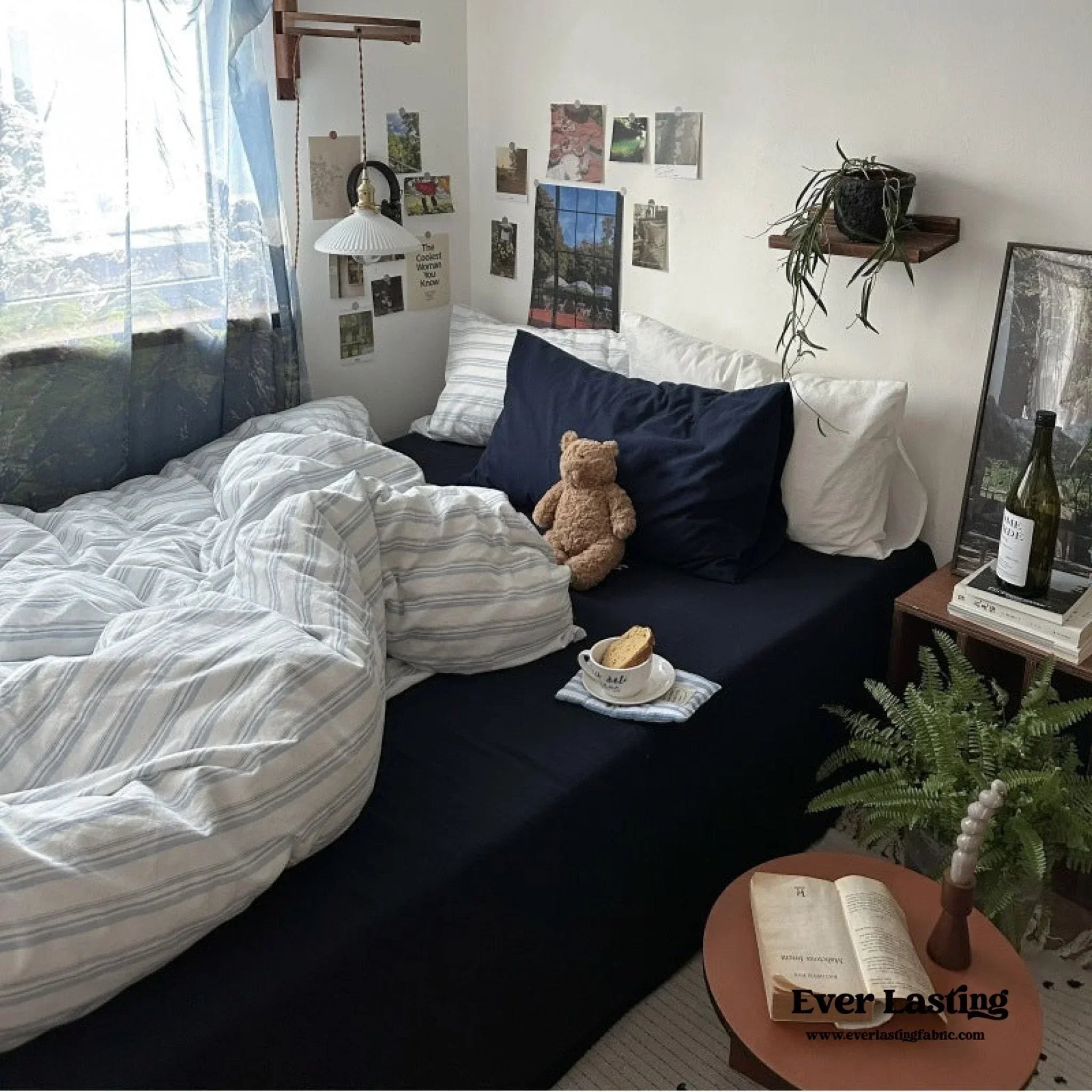 Breezy Stripe Washed Cotton Blue Bedding Set Ever Lasting