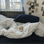 Breezy Stripe Washed Cotton Blue Bedding Set Ever Lasting