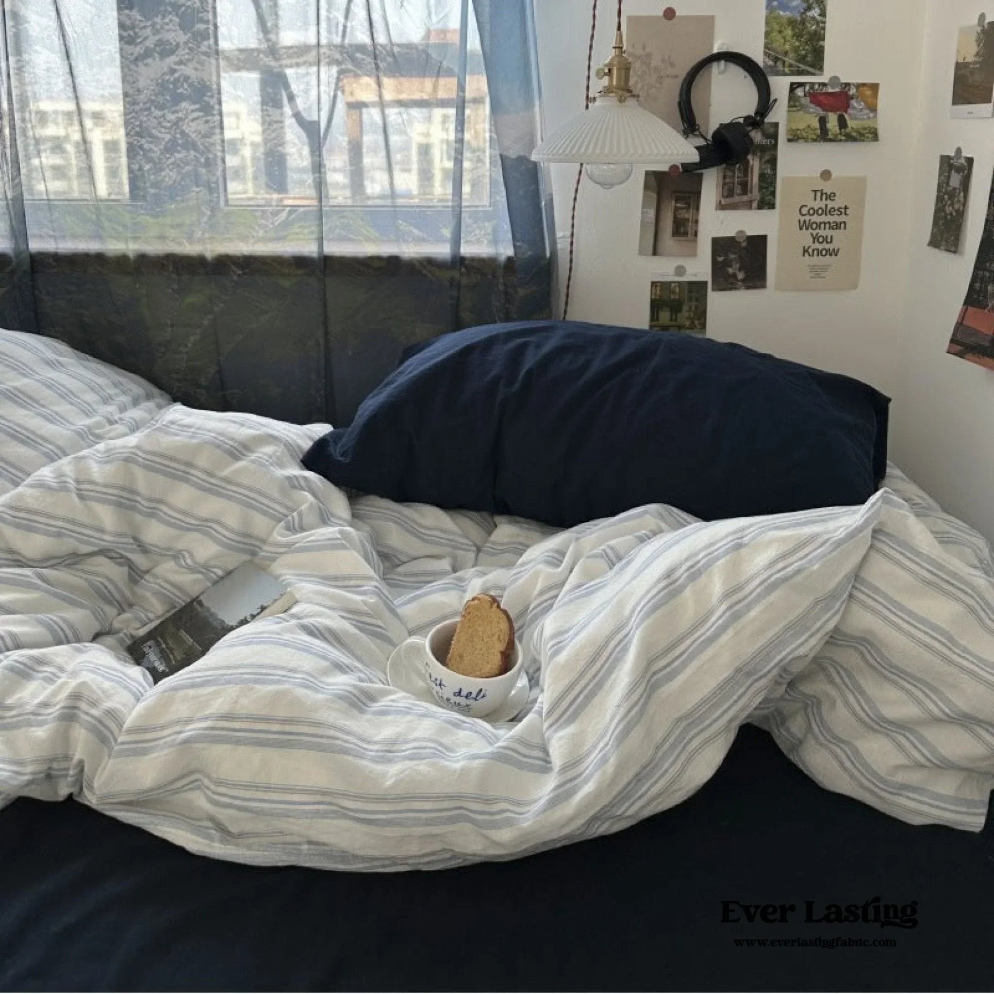 Breezy Stripe Washed Cotton Blue Bedding Set Ever Lasting