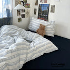 Breezy Stripe Washed Cotton Blue Bedding Set Ever Lasting