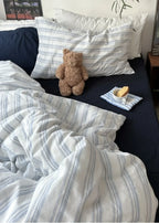 Breezy Stripe Washed Cotton Blue Bedding Set Ever Lasting