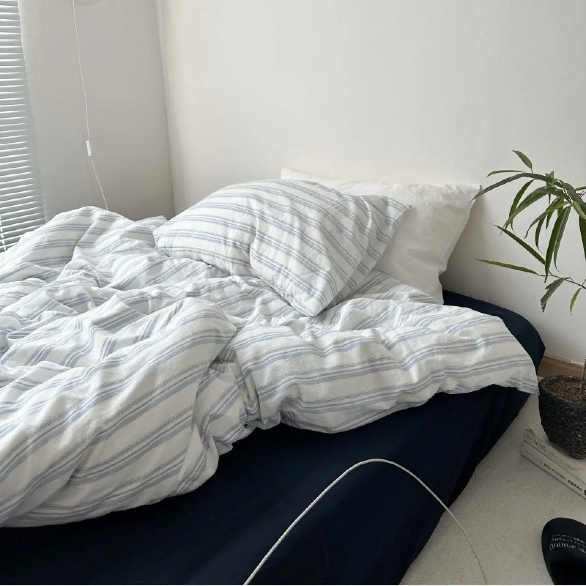 Breezy Stripe Washed Cotton Blue Bedding Set Ever Lasting