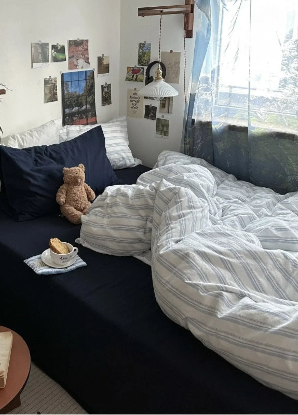 Breezy Stripe Washed Cotton Blue Bedding Set Ever Lasting