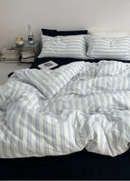 Breezy Stripe Washed Cotton Blue Bedding Set Ever Lasting