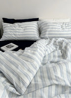 Breezy Stripe Washed Cotton Blue Bedding Set Ever Lasting