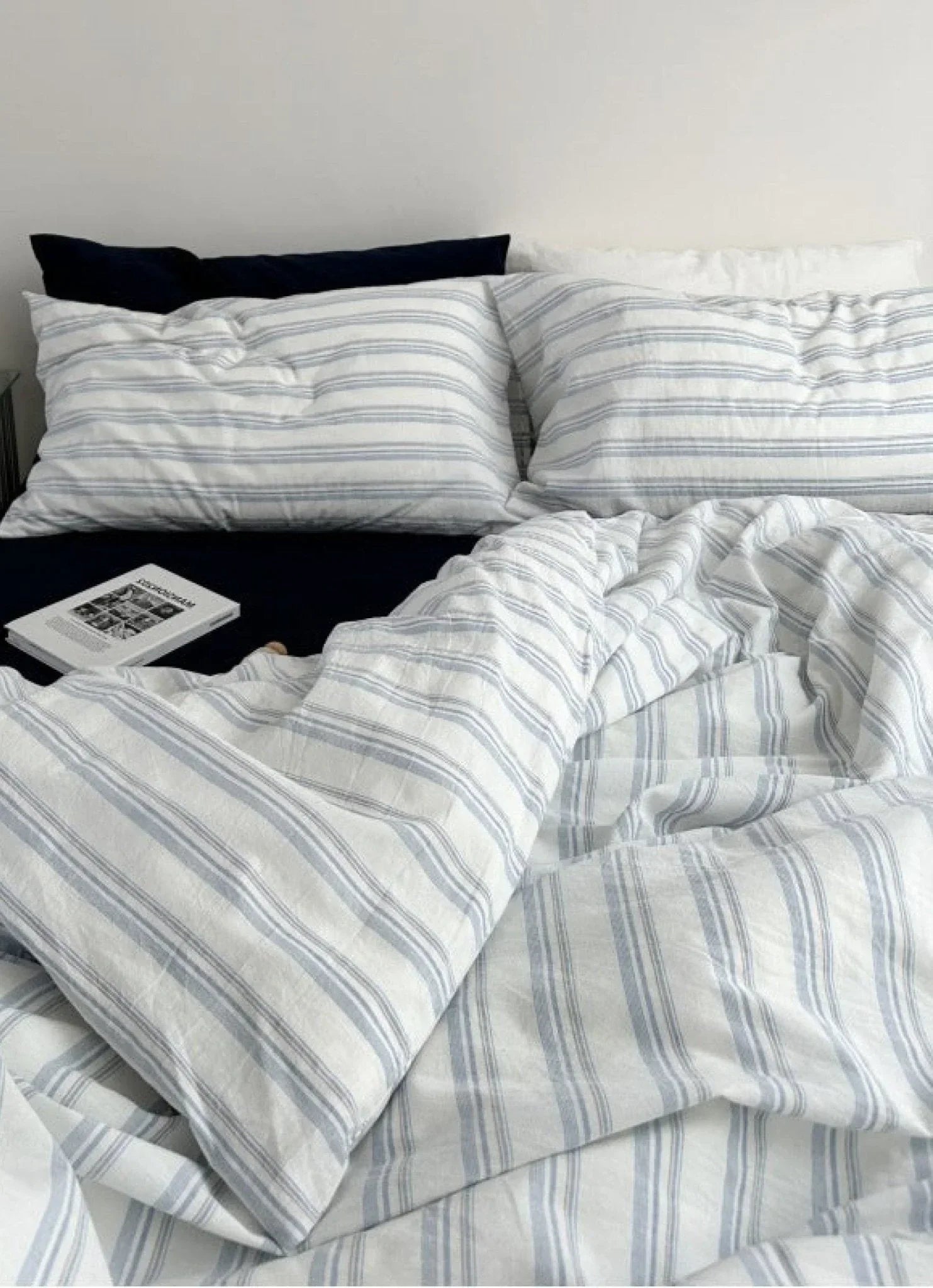 Breezy Stripe Washed Cotton Blue Bedding Set Ever Lasting