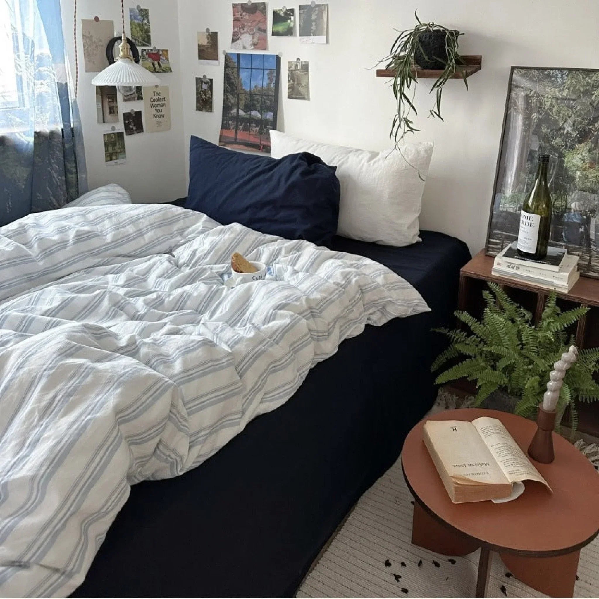 Breezy Stripe Washed Cotton Blue Bedding Set Ever Lasting
