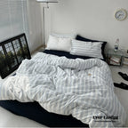 Breezy Stripe Washed Cotton Blue Bedding Set Ever Lasting