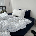 Breezy Stripe Washed Cotton Blue Bedding Set Ever Lasting