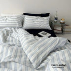 Breezy Stripe Washed Cotton Blue Bedding Set Ever Lasting