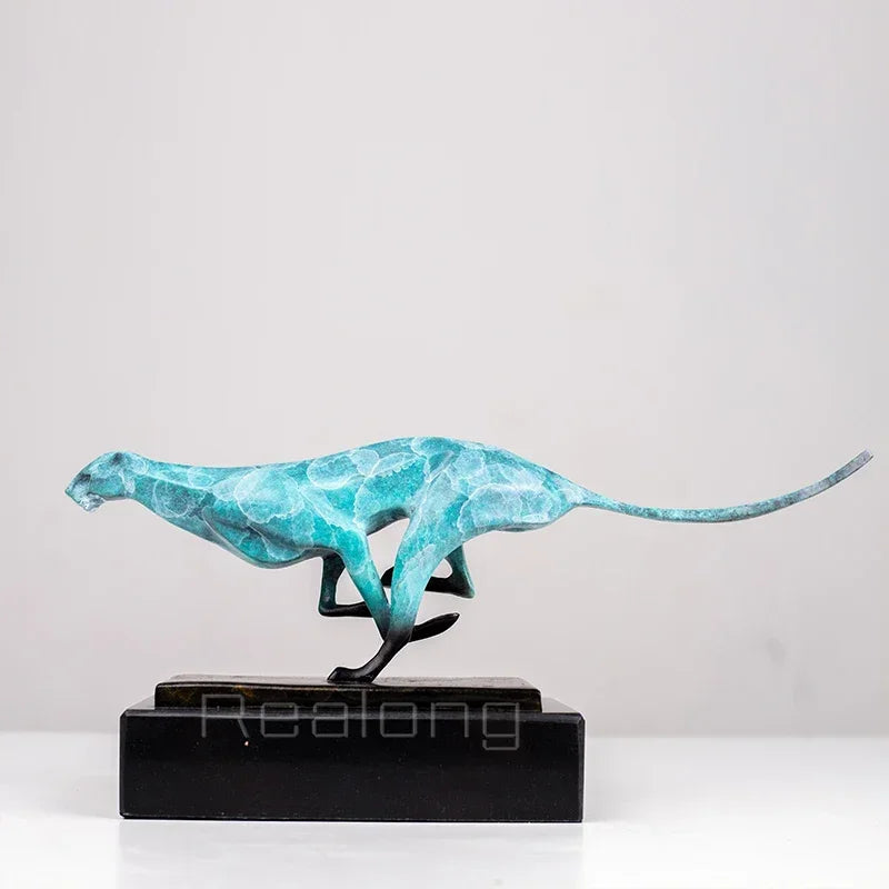 Abstract Bronze Leopard Sculpture Modern Art Running Leopard Bronze Statue Casting Cheetah Animal... - House Of Avana