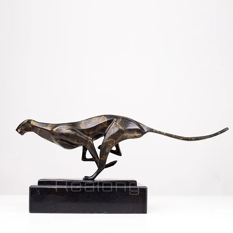 Abstract Bronze Leopard Sculpture Modern Art Running Leopard Bronze Statue Casting Cheetah Animal... - House Of Avana