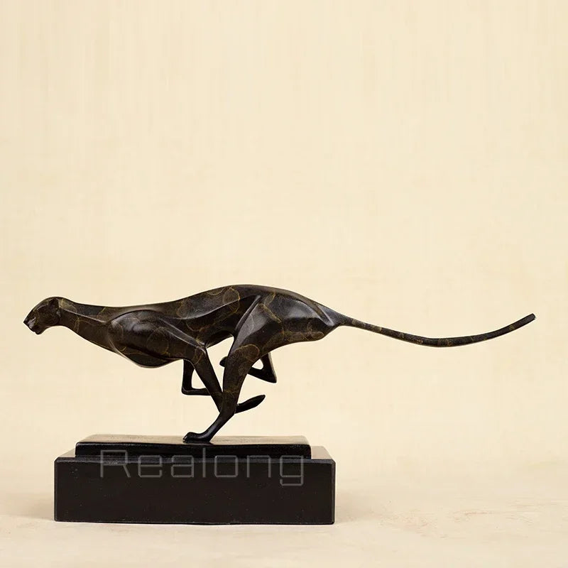 Abstract Bronze Leopard Sculpture Modern Art Running Leopard Bronze Statue Casting Cheetah Animal... - House Of Avana