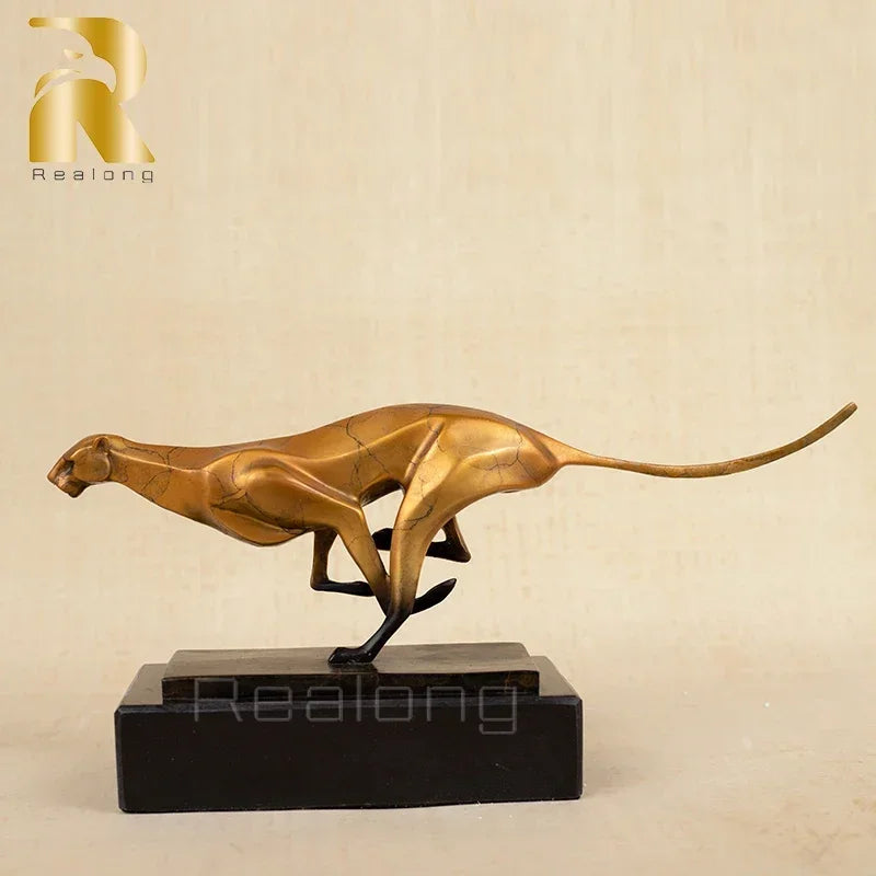 Abstract Bronze Leopard Sculpture Modern Art Running Leopard Bronze Statue Casting Cheetah Animal... - House Of Avana