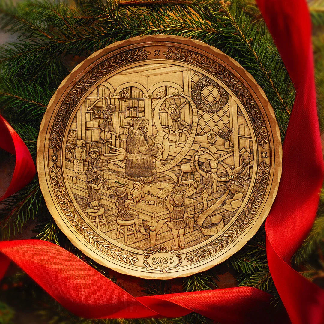 2025 Annual Plate- Santa's Workshop (bronze), front view - House Of Avana