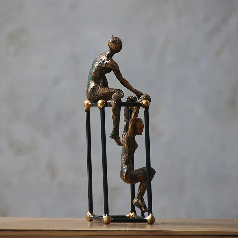 Abstract Bronze Sculpture - Two Figures Black Frame, back view - House Of Avana