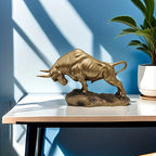 Bronze bull statue, metallic finish, iconic Wall Street symbol - House of Avana