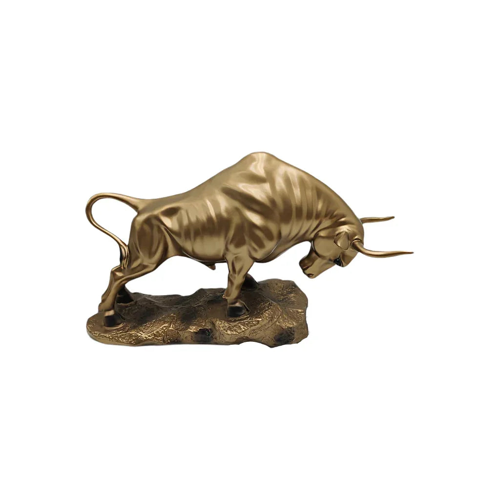 Bronze bull statue, metallic finish, iconic Wall Street symbol - House of Avana