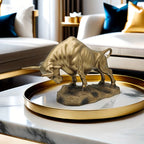 Bronze bull statue, metallic finish, iconic Wall Street symbol - House of Avana