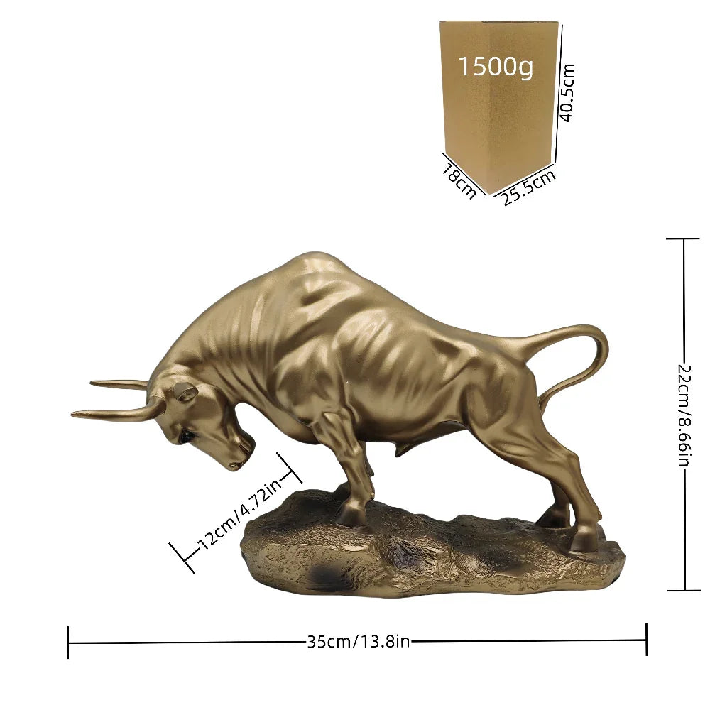 Bronze bull statue, metallic finish, iconic Wall Street symbol - House of Avana
