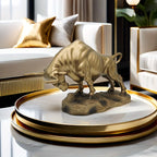 Bronze bull statue, metallic finish, iconic Wall Street symbol - House of Avana