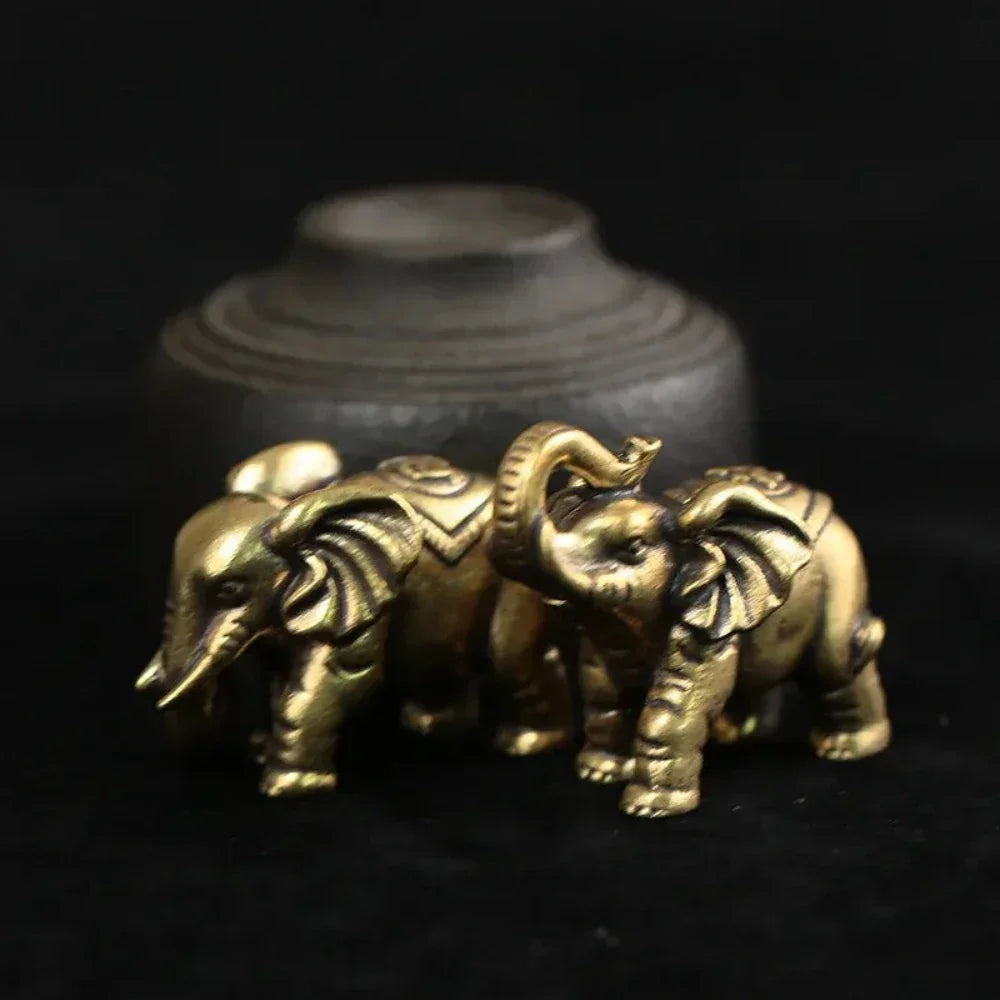 Bronze miniature elephant figurines, intricate details, metallic finish - House of Avana