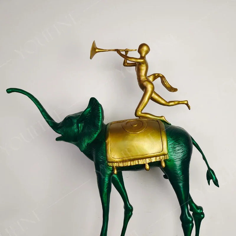 Bronze elephant sculpture with triumphant pose, bronze casting, detailed trunk - House of Avana