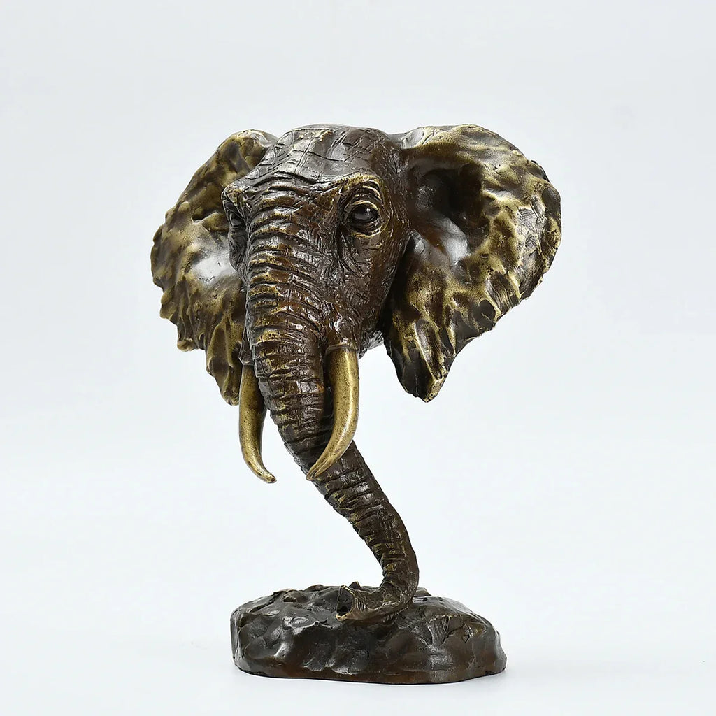 Bronze Thai Elephant Head Statue Animal Bust Sculpture Modern Wildlife Figurine Art Home Decor Small,... - House Of Avana
