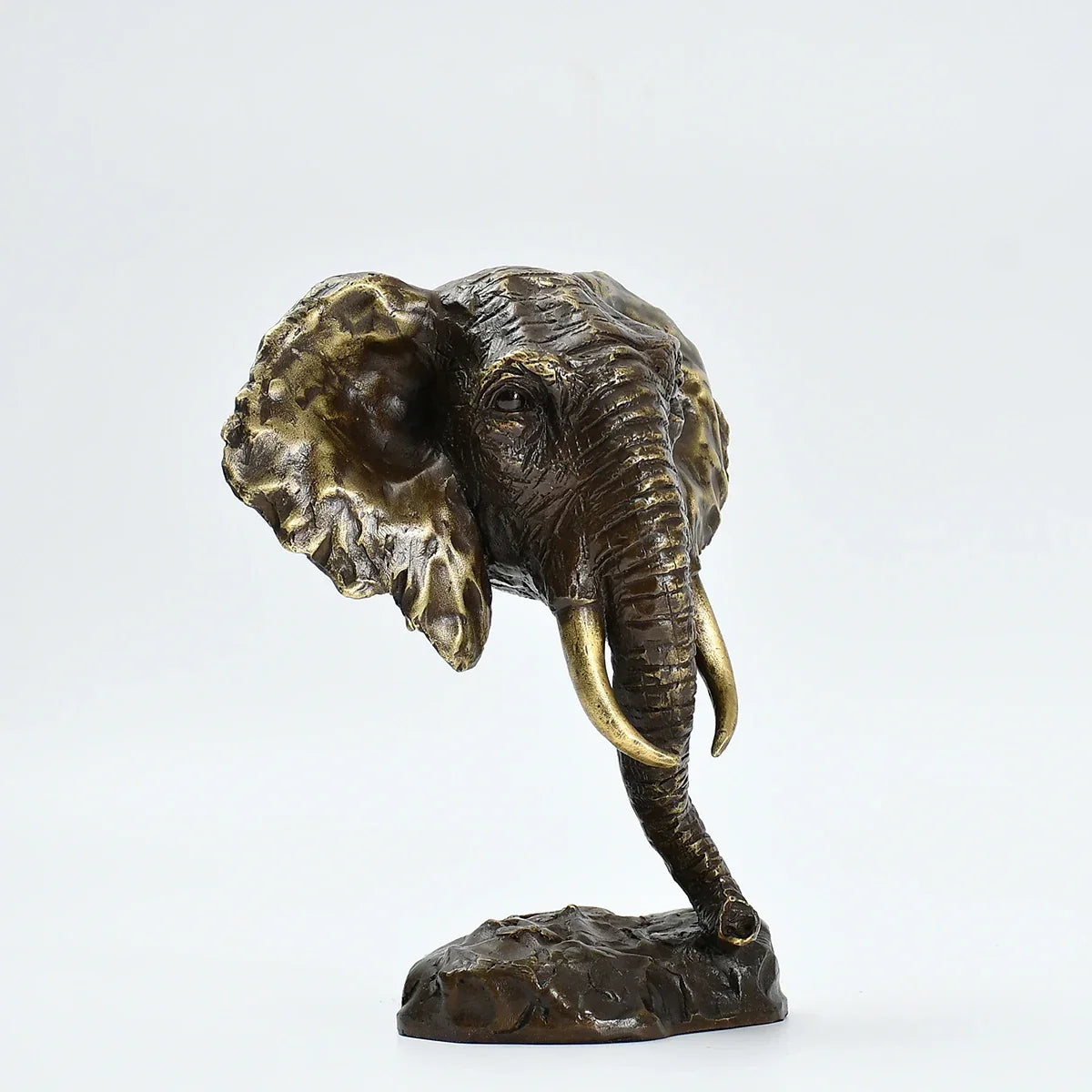Bronze Thai Elephant Head Statue Animal Bust Sculpture Modern Wildlife Figurine Art Home Decor Small,... - House Of Avana
