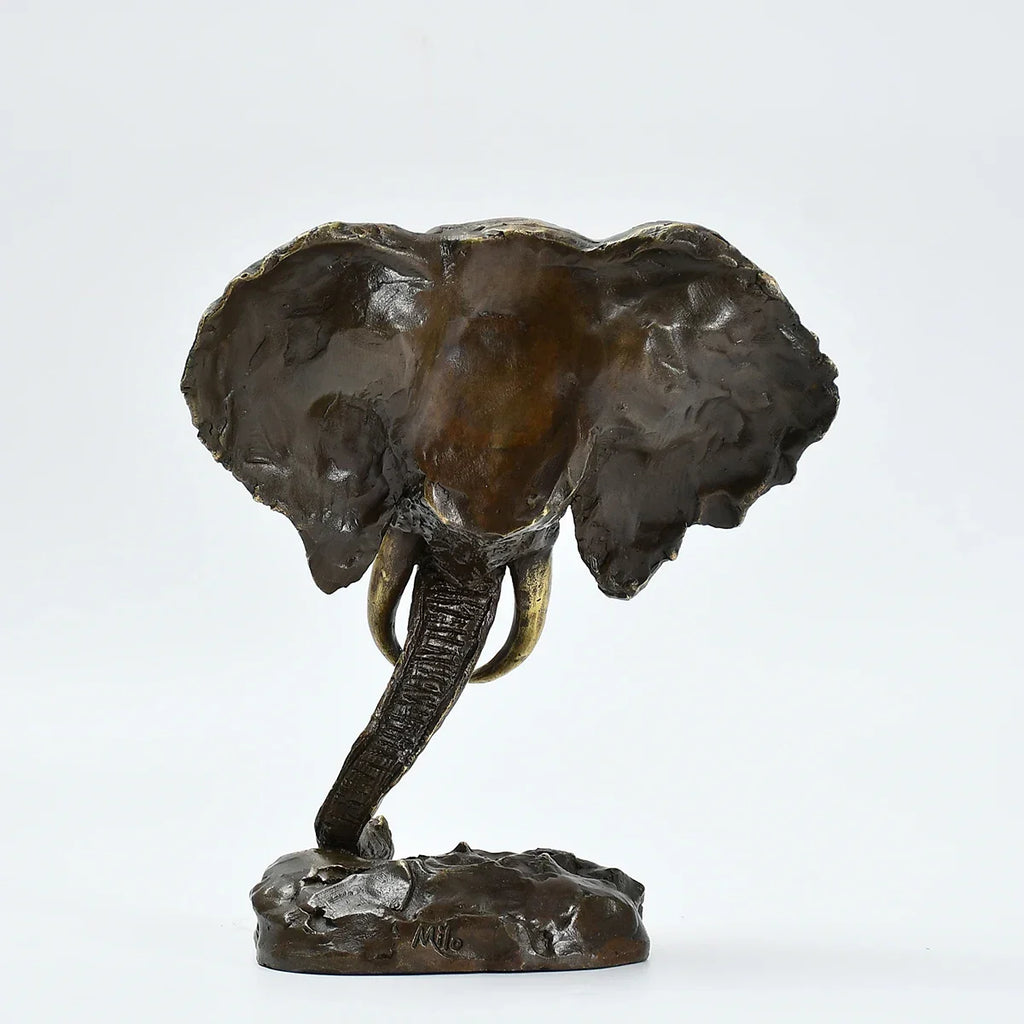 Bronze Thai Elephant Head Statue Animal Bust Sculpture Modern Wildlife Figurine Art Home Decor Small,... - House Of Avana