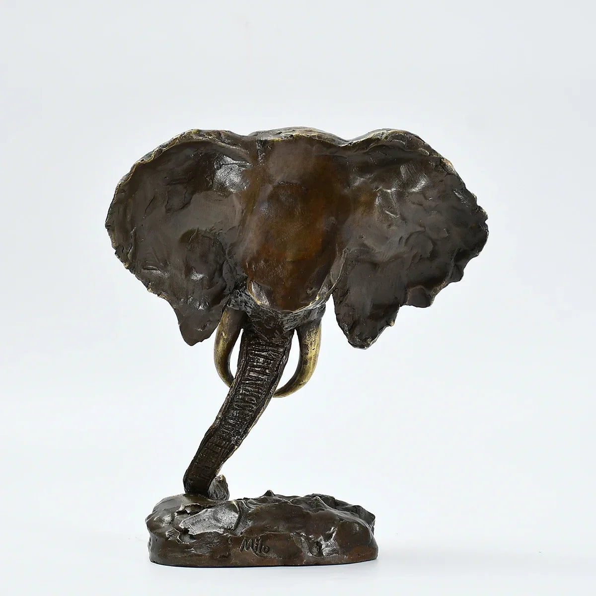 Bronze Thai Elephant Head Statue Animal Bust Sculpture Modern Wildlife Figurine Art Home Decor Small,... - House Of Avana