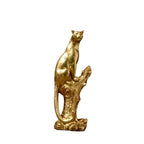 Bronze leopard figurine on wooden tree stump base, metallic décor - House of Avana