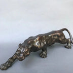 Big 36cm Bronze Sculpture Statue Panther Leopard Jaguar Cat Marked Enamel Decoration Brass Bronze Home... - House Of Avana