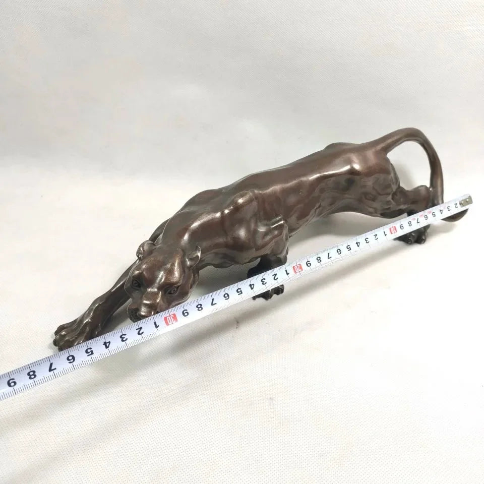 Big 36cm Bronze Sculpture Statue Panther Leopard Jaguar Cat Marked Enamel Decoration Brass Bronze Home... - House Of Avana