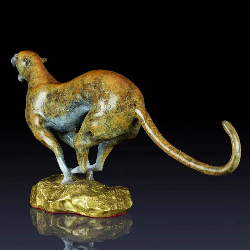 42cm Bronze Leopard Sculpture Bronze Cheetah Statue Modern Art Jumping Leopard Statues for Home Descktop... - House Of Avana
