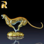 42cm Bronze Leopard Sculpture Bronze Cheetah Statue Modern Art Jumping Leopard Statues for Home Descktop... - House Of Avana