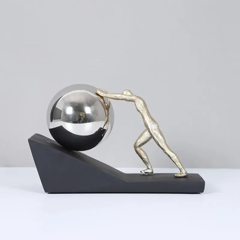 Mythical Figure Sculpture - Sisyphus Bronze Desk Statue, angled view - House Of Avana