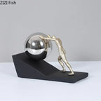 Mythical Figure Sculpture - Sisyphus Bronze Desk Statue, back view - House Of Avana