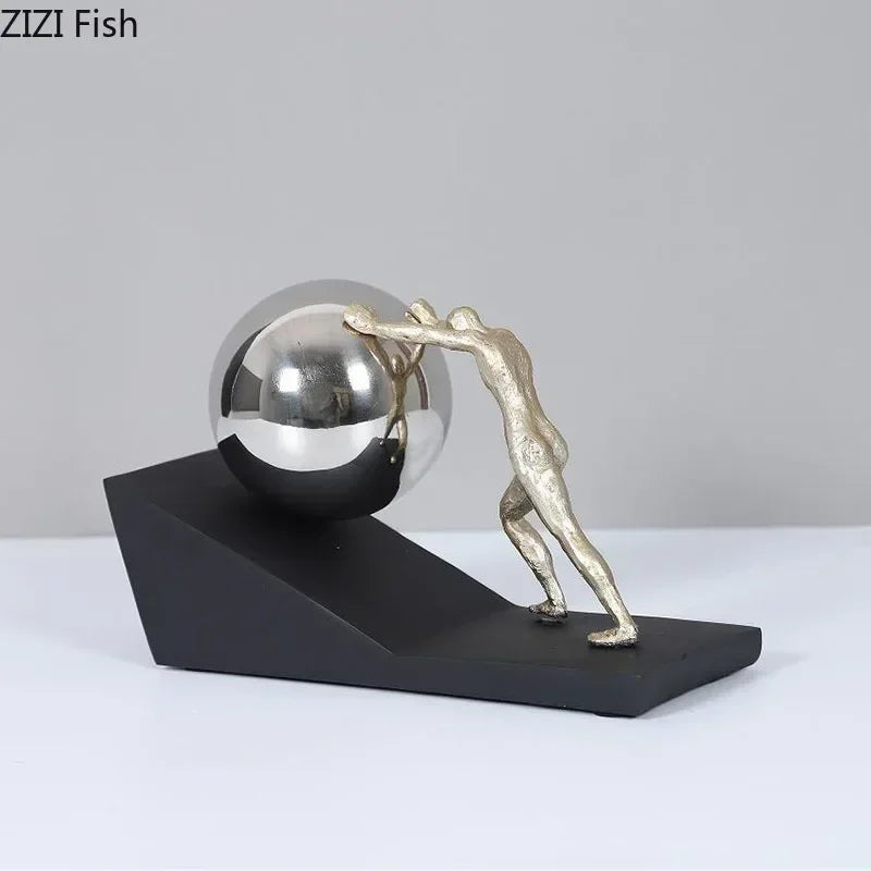 Mythical Figure Sculpture - Sisyphus Bronze Desk Statue, back view - House Of Avana