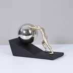 Mythical Figure Sculpture - Sisyphus Bronze Desk Statue, close-up view - House Of Avana