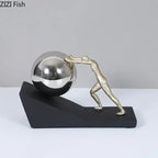 Mythical Figure Sculpture - Sisyphus Bronze Desk Statue, front view - House Of Avana