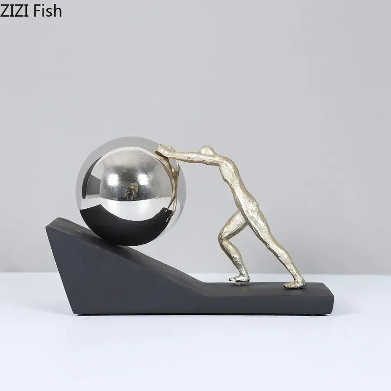 Mythical Figure Sculpture - Sisyphus Bronze Desk Statue, side view - House Of Avana