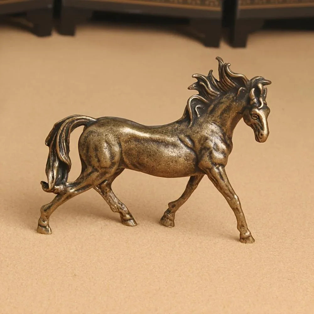 Bronze stallion pair statue, majestic miniature figurines - House of Avana