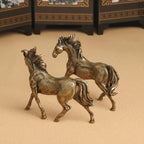 Bronze stallion pair statue, majestic miniature figurines - House of Avana