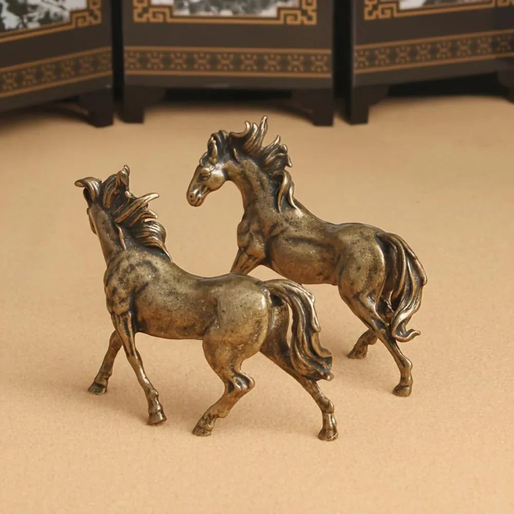 Bronze stallion pair statue, majestic miniature figurines - House of Avana